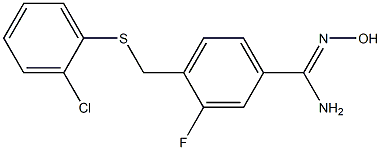 4-{[(2-chlorophenyl)sulfanyl]methyl}-3-fluoro-N'-hydroxybenzene-1-carboximidamide Struktur