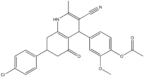 4-[7-(4-chlorophenyl)-3-cyano-2-methyl-5-oxo-1,4,5,6,7,8-hexahydro-4-quinolinyl]-2-methoxyphenyl acetate Struktur