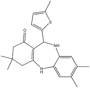 3,3,7,8-tetramethyl-11-(5-methyl-2-thienyl)-2,3,4,5,10,11-hexahydro-1H-dibenzo[b,e][1,4]diazepin-1-one Struktur