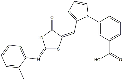 3-[2-({2-[(2-methylphenyl)imino]-4-oxo-1,3-thiazolidin-5-ylidene}methyl)-1H-pyrrol-1-yl]benzoic acid Struktur