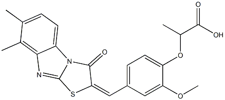 2-{4-[(7,8-dimethyl-3-oxo[1,3]thiazolo[3,2-a]benzimidazol-2(3H)-ylidene)methyl]-2-methoxyphenoxy}propanoic acid Struktur