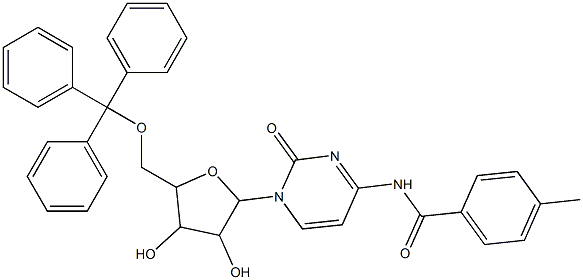 N-(1-{3,4-dihydroxy-5-[(trityloxy)methyl]tetrahydro-2-furanyl}-2-oxo-1,2-dihydro-4-pyrimidinyl)-4-methylbenzamide Struktur