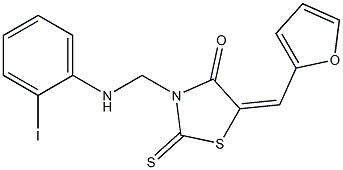 5-(2-furylmethylene)-3-[(2-iodoanilino)methyl]-2-thioxo-1,3-thiazolidin-4-one Struktur