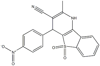 4-{4-nitrophenyl}-2-methyl-1,4-dihydro[1]benzothieno[3,2-b]pyridine-3-carbonitrile 5,5-dioxide Struktur