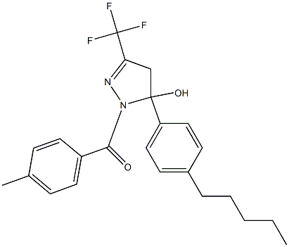 1-(4-methylbenzoyl)-5-(4-pentylphenyl)-3-(trifluoromethyl)-4,5-dihydro-1H-pyrazol-5-ol Struktur