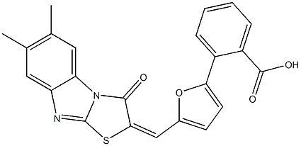 2-{5-[(6,7-dimethyl-3-oxo[1,3]thiazolo[3,2-a]benzimidazol-2(3H)-ylidene)methyl]-2-furyl}benzoic acid Struktur