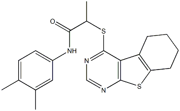 N-(3,4-dimethylphenyl)-2-(5,6,7,8-tetrahydro[1]benzothieno[2,3-d]pyrimidin-4-ylsulfanyl)propanamide Struktur