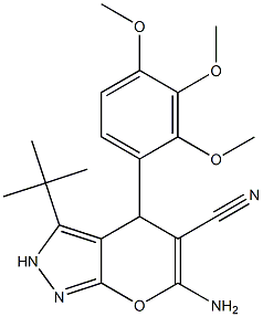 6-amino-3-(1,1-dimethylethyl)-4-[2,3,4-tris(methyloxy)phenyl]-2,4-dihydropyrano[2,3-c]pyrazole-5-carbonitrile Struktur