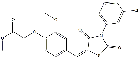 methyl (4-{[3-(3-chlorophenyl)-2,4-dioxo-1,3-thiazolidin-5-ylidene]methyl}-2-ethoxyphenoxy)acetate Struktur