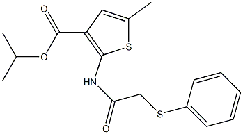 isopropyl 5-methyl-2-{[(phenylsulfanyl)acetyl]amino}thiophene-3-carboxylate Struktur