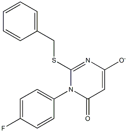 2-(benzylsulfanyl)-1-(4-fluorophenyl)-6-oxo-1,6-dihydro-4-pyrimidinolate Struktur