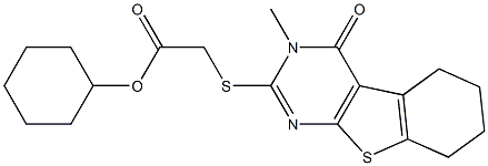 cyclohexyl [(3-methyl-4-oxo-3,4,5,6,7,8-hexahydro[1]benzothieno[2,3-d]pyrimidin-2-yl)sulfanyl]acetate Struktur