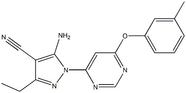 5-amino-3-ethyl-1-[6-(3-methylphenoxy)-4-pyrimidinyl]-1H-pyrazole-4-carbonitrile Struktur