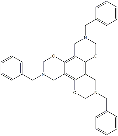 3,7,11-tribenzyl-3,4,7,8,11,12-hexahydro-2H,6H,10H-di[1,3]oxazino[6,5-f:6,5-h][1,3]benzoxazine Struktur