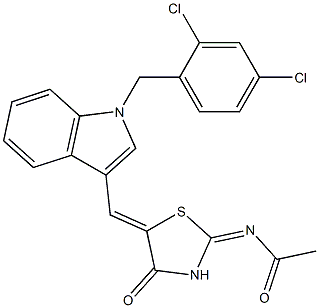 N-(5-{[1-(2,4-dichlorobenzyl)-1H-indol-3-yl]methylene}-4-oxo-1,3-thiazolidin-2-ylidene)acetamide Struktur