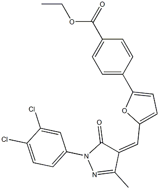 ethyl 4-(5-{[1-(3,4-dichlorophenyl)-3-methyl-5-oxo-1,5-dihydro-4H-pyrazol-4-ylidene]methyl}-2-furyl)benzoate Struktur