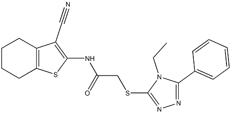 N-(3-cyano-4,5,6,7-tetrahydro-1-benzothien-2-yl)-2-[(4-ethyl-5-phenyl-4H-1,2,4-triazol-3-yl)sulfanyl]acetamide Struktur