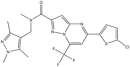 5-(5-chloro-2-thienyl)-N-methyl-7-(trifluoromethyl)-N-[(1,3,5-trimethyl-1H-pyrazol-4-yl)methyl]pyrazolo[1,5-a]pyrimidine-2-carboxamide Struktur