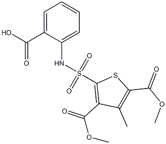 2-({[3,5-bis(methoxycarbonyl)-4-methyl-2-thienyl]sulfonyl}amino)benzoic acid Struktur