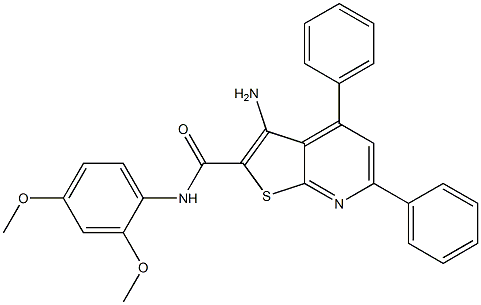 3-amino-N-(2,4-dimethoxyphenyl)-4,6-diphenylthieno[2,3-b]pyridine-2-carboxamide Struktur