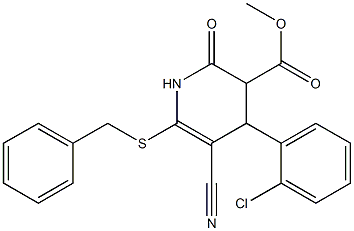 methyl 6-(benzylsulfanyl)-4-(2-chlorophenyl)-5-cyano-2-oxo-1,2,3,4-tetrahydro-3-pyridinecarboxylate Struktur