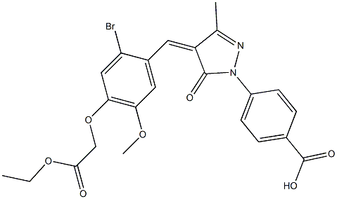 4-{4-[2-bromo-4-(2-ethoxy-2-oxoethoxy)-5-methoxybenzylidene]-3-methyl-5-oxo-4,5-dihydro-1H-pyrazol-1-yl}benzoic acid Struktur