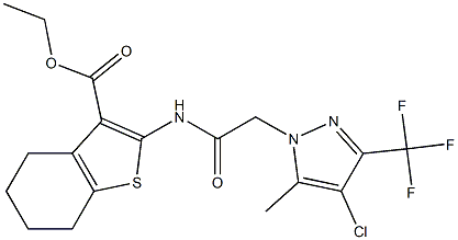 ethyl 2-({[4-chloro-5-methyl-3-(trifluoromethyl)-1H-pyrazol-1-yl]acetyl}amino)-4,5,6,7-tetrahydro-1-benzothiophene-3-carboxylate Struktur