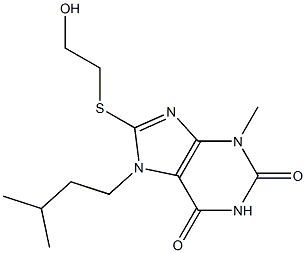 8-[(2-hydroxyethyl)sulfanyl]-7-isopentyl-3-methyl-3,7-dihydro-1H-purine-2,6-dione Struktur