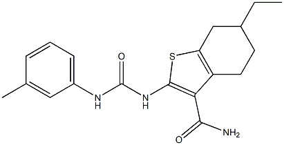 6-ethyl-2-[(3-toluidinocarbonyl)amino]-4,5,6,7-tetrahydro-1-benzothiophene-3-carboxamide Struktur