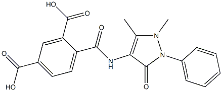 4-{[(1,5-dimethyl-3-oxo-2-phenyl-2,3-dihydro-1H-pyrazol-4-yl)amino]carbonyl}isophthalic acid Struktur