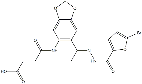 4-({6-[N-(5-bromo-2-furoyl)ethanehydrazonoyl]-1,3-benzodioxol-5-yl}amino)-4-oxobutanoic acid Struktur