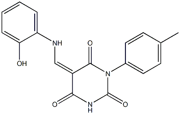 5-[(2-hydroxyanilino)methylene]-1-(4-methylphenyl)-2,4,6(1H,3H,5H)-pyrimidinetrione Struktur