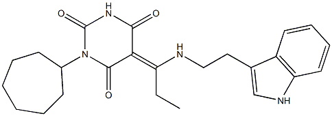 1-cycloheptyl-5-(1-{[2-(1H-indol-3-yl)ethyl]amino}propylidene)-2,4,6(1H,3H,5H)-pyrimidinetrione Struktur