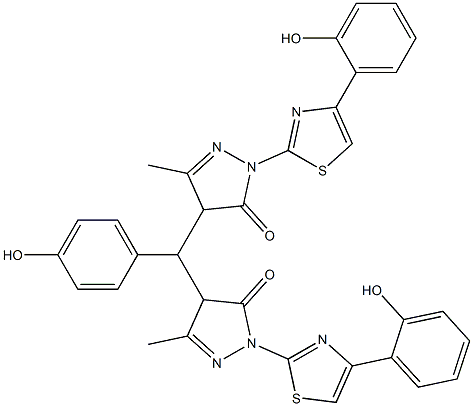 4-((4-hydroxyphenyl){1-[4-(2-hydroxyphenyl)-1,3-thiazol-2-yl]-3-methyl-5-oxo-4,5-dihydro-1H-pyrazol-4-yl}methyl)-2-[4-(2-hydroxyphenyl)-1,3-thiazol-2-yl]-5-methyl-2,4-dihydro-3H-pyrazol-3-one Struktur