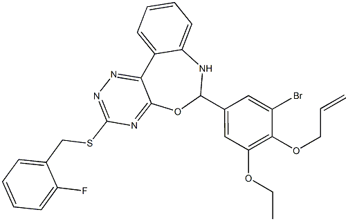 6-[4-(allyloxy)-3-bromo-5-ethoxyphenyl]-3-[(2-fluorobenzyl)sulfanyl]-6,7-dihydro[1,2,4]triazino[5,6-d][3,1]benzoxazepine Struktur