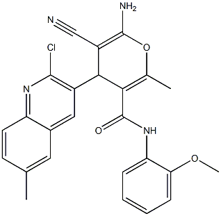 6-amino-4-(2-chloro-6-methylquinolin-3-yl)-5-cyano-2-methyl-N-[2-(methyloxy)phenyl]-4H-pyran-3-carboxamide Struktur