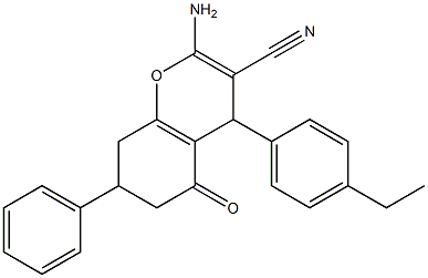 2-amino-4-(4-ethylphenyl)-5-oxo-7-phenyl-5,6,7,8-tetrahydro-4H-chromene-3-carbonitrile Struktur