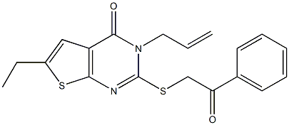 3-allyl-6-ethyl-2-[(2-oxo-2-phenylethyl)sulfanyl]thieno[2,3-d]pyrimidin-4(3H)-one Struktur