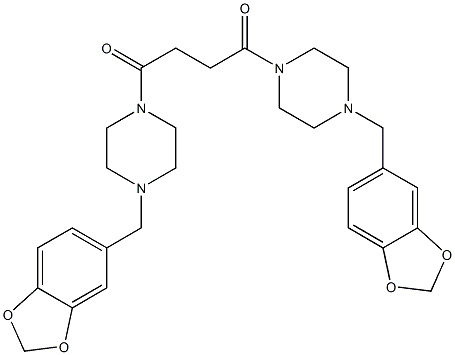 1-(1,3-benzodioxol-5-ylmethyl)-4-{4-[4-(1,3-benzodioxol-5-ylmethyl)-1-piperazinyl]-4-oxobutanoyl}piperazine Struktur