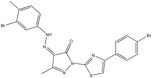 1-[4-(4-bromophenyl)-1,3-thiazol-2-yl]-3-methyl-1H-pyrazole-4,5-dione 4-[N-(3-bromo-4-methylphenyl)hydrazone] Struktur