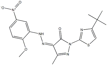 1-[4-(tert-butyl)-1,3-thiazol-2-yl]-3-methyl-1H-pyrazole-4,5-dione 4-[N-(2-methoxy-5-nitrophenyl)hydrazone] Struktur