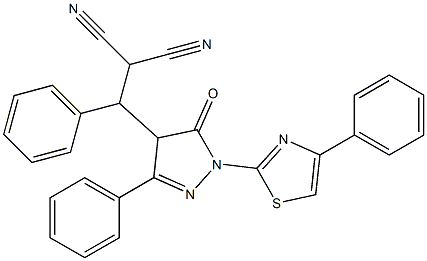 2-[[5-oxo-3-phenyl-1-(4-phenyl-1,3-thiazol-2-yl)-4,5-dihydro-1H-pyrazol-4-yl](phenyl)methyl]malononitrile Struktur