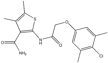 2-{[2-(4-chloro-3,5-dimethylphenoxy)acetyl]amino}-4,5-dimethyl-3-thiophenecarboxamide Struktur