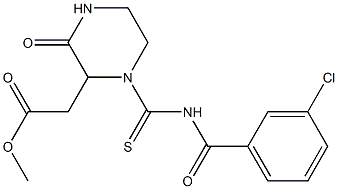 methyl 2-(1-{[(3-chlorobenzoyl)amino]carbothioyl}-3-oxo-2-piperazinyl)acetate Struktur