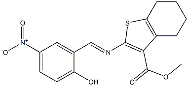 methyl 2-{[(E)-(2-hydroxy-5-nitrophenyl)methylidene]amino}-4,5,6,7-tetrahydro-1-benzothiophene-3-carboxylate Struktur