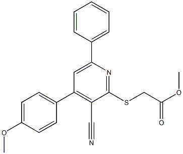 methyl 2-{[3-cyano-4-(4-methoxyphenyl)-6-phenyl-2-pyridinyl]sulfanyl}acetate Struktur