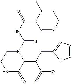 tetrahydro-2-furanylmethyl 2-(1-{[(2-methylbenzoyl)amino]carbothioyl}-3-oxo-2-piperazinyl)acetate Struktur