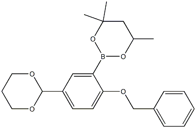 2-[2-Benzyloxy-5-(1,3-dioxan-2-yl)phenyl]-4,4,6-trimethyl-1,3,2-dioxaborinane Struktur