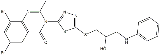 6,8-Dibromo-2-methyl-3-[5-[[3-anilino-2-hydroxypropyl]thio]-1,3,4-thiadiazol-2-yl]quinazolin-4(3H)-one Struktur