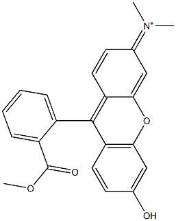 N-[6-Hydroxy-9-[2-(methoxycarbonyl)phenyl]-3H-xanthen-3-ylidene]-N-methylmethanaminium Struktur